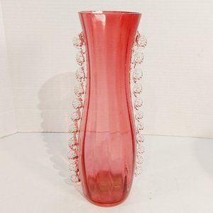 Vtg Cranberry Glass Vase with Ruffled Sides 11"